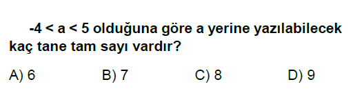 6. Sınıf Matematik 2. Ünite Tam Sayılar testi 2. soru