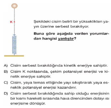 7. Sınıf Fen Bilimleri Enerji Dönüşümleri testi 1. soru