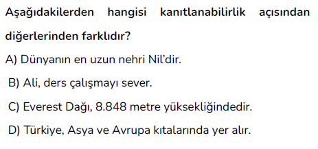 6. Sınıf Türkçe Öznel ve Nesnel Yargılı Cümleler testi 1. soru