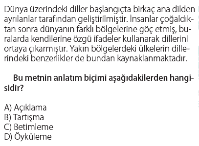 5. Sınıf Türkçe Metin Yapısı testi 1. soru