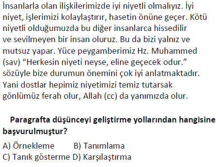 5. Sınıf Türkçe Metinde Anlam testi 1. soru