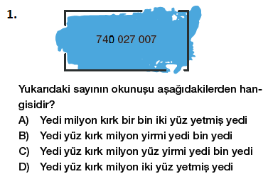 5. Sınıf Matematik Çok Basamaklı Sayılar testi 1. soru