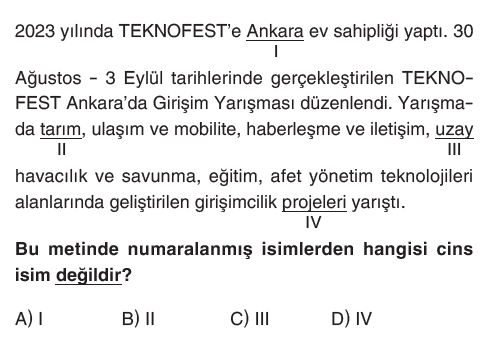 5. Sınıf Türkçe Dil Yapıları-İsimler testi 2. soru