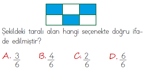4. Sınıf Matematik 4. Ünite Kesirler testi 2. soru
