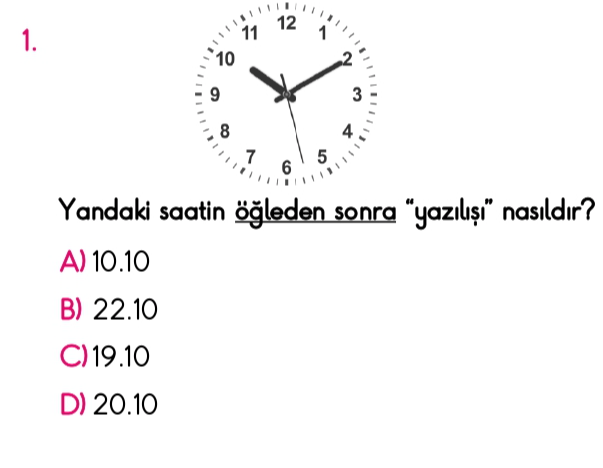 4. Sınıf Matematik 4. Ünite Zaman Ölçme testi 1. soru