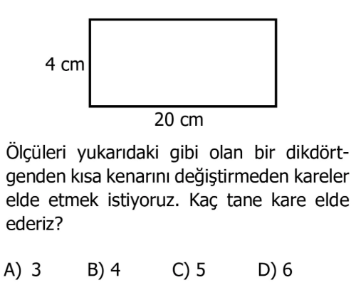 4. Sınıf Matematik 6. Ünite Çevre Ölçme testi 2. soru