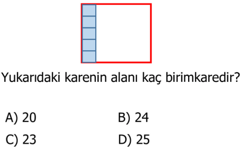 4. Sınıf Matematik 6. Ünite Alan Ölçme testi 1. soru