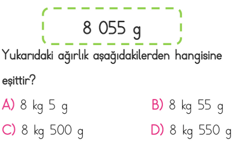 4. Sınıf Matematik 6. Ünite Tartma testi 2. soru
