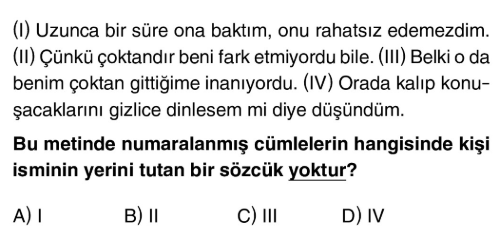 5. Sınıf Türkçe Dil Yapıları-İsmin Yerini Tutan Sözcükler testi 1. soru