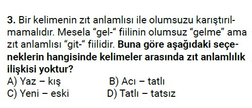 5. Sınıf Türkçe Sözcükler Arası Anlam İlişkileri testi 3. soru