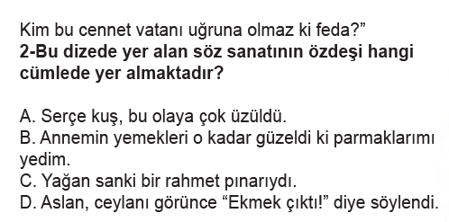 5. Sınıf Türkçe Söz Sanatları testi 2. soru