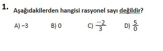 7. Sınıf Matematik Rasyonel Sayılar testi 1. soru