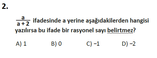 7. Sınıf Matematik Rasyonel Sayılar testi 2. soru