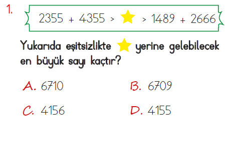 4. Sınıf Matematik 2. Ünite Doğal Sayılarda Toplama testi 1. soru