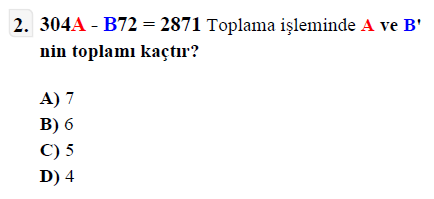 4. Sınıf Matematik 2. Ünite Doğal Sayılarda Çıkarma testi 2. soru