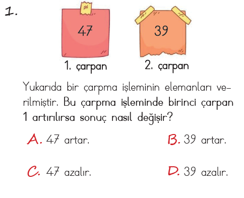 4. Sınıf Matematik 3. Ünite Doğal Sayılarda Çarpma testi 1. soru