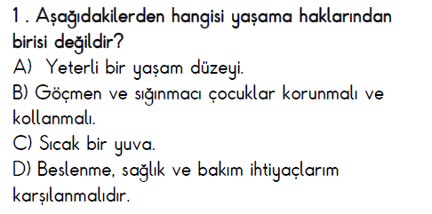 4. Sınıf Sosyal Bilgiler Etkin Vatandaşlık testi 1. soru