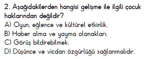 4. Sınıf Sosyal Bilgiler Etkin Vatandaşlık testi 2. soru