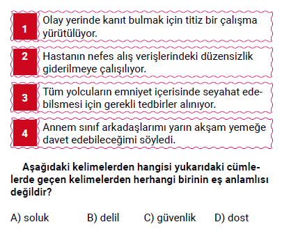 6. Sınıf Türkçe Eş, Yakın, Zıt Anlamlı Kelimeler testi 2. soru