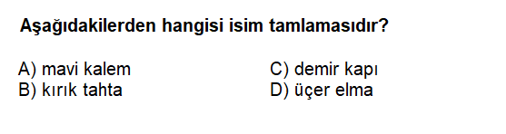 4. Sınıf Türkçe İsim, Sıfat, Zamir, Fiiller testi 2. soru