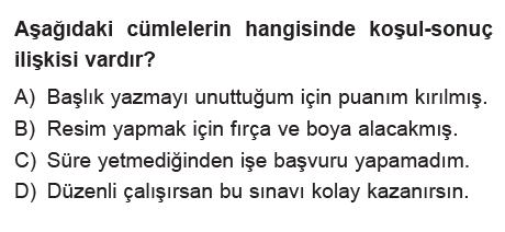 5. Sınıf Türkçe Cümlede Anlam testi 2. soru