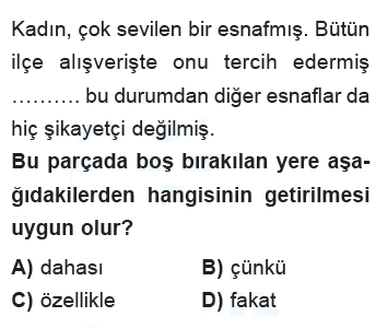 5. Sınıf Türkçe Geçiş ve Bağlantı İfadeleri testi 2. soru