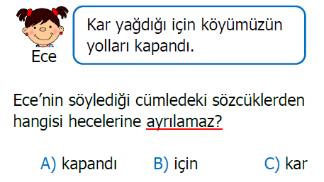2. Sınıf Türkçe Kelime Bilgisi testi 1. soru